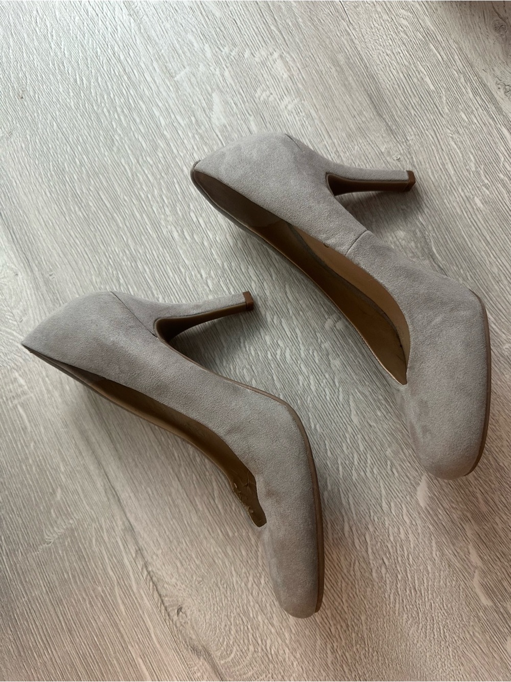 Light Gray Suede Pumps with Rounded Toe - Picture 2 of 7